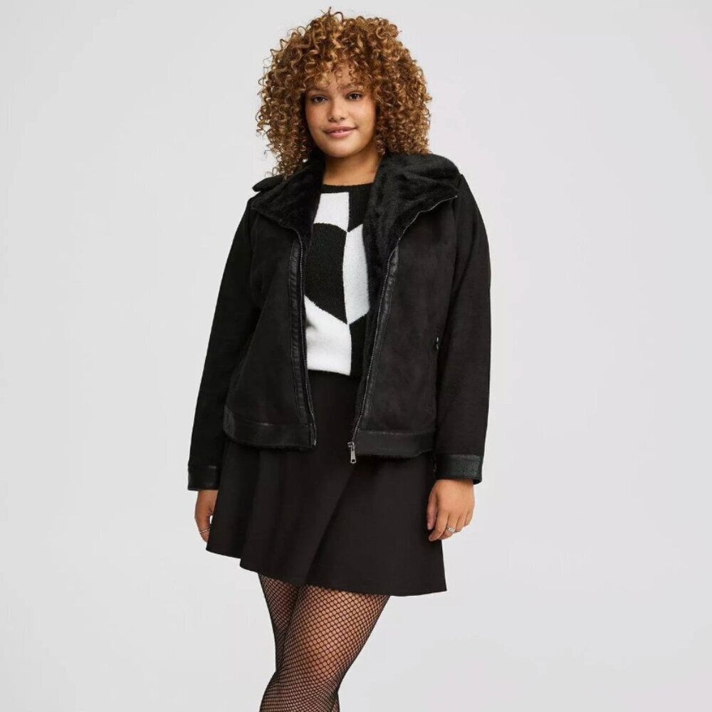 Torrid Faux Suede Fur Lined Moto Jacket Womens 2X Biker Streetwear Bikercore NWT